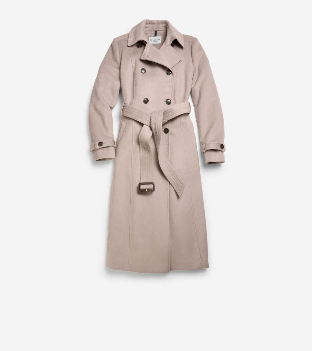 45” SLICK WOOL FLARED TRENCH COAT